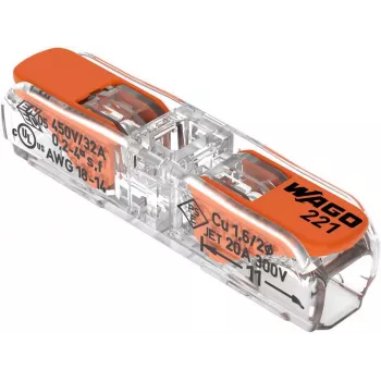 WAGO 221-2411 2-Conductor Compact Splicing Connector, 0.2-4 mm², 60-Pack