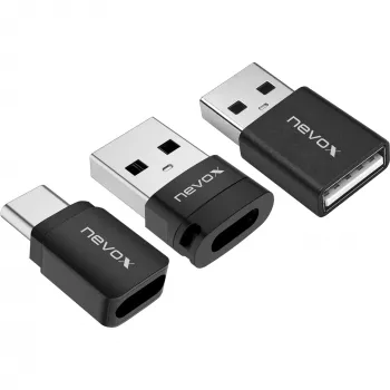 NEVOX Data Blocker (3-Pack) - USB-A Male to Female Charge Only Adapter, Prevents Juice Jacking, Black