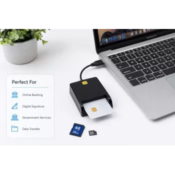 iLike 4-in-1 USB Smart Card Reader with SIM, SD & Micro SD Support, CAC Reader for ID Cards, Bank Cards, eID and Memory Cards Black