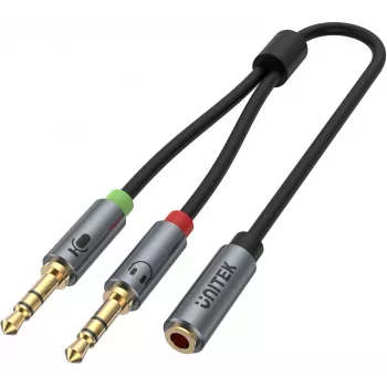 UNITEK Y-C957ABK 3.5mm Mini-Jack Audio Splitter Cable, Female to 2x Male, 20 cm, Black