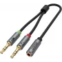 UNITEK Y-C957ABK 3.5mm Mini-Jack Audio Splitter Cable, Female to 2x Male, 20 cm, Black
