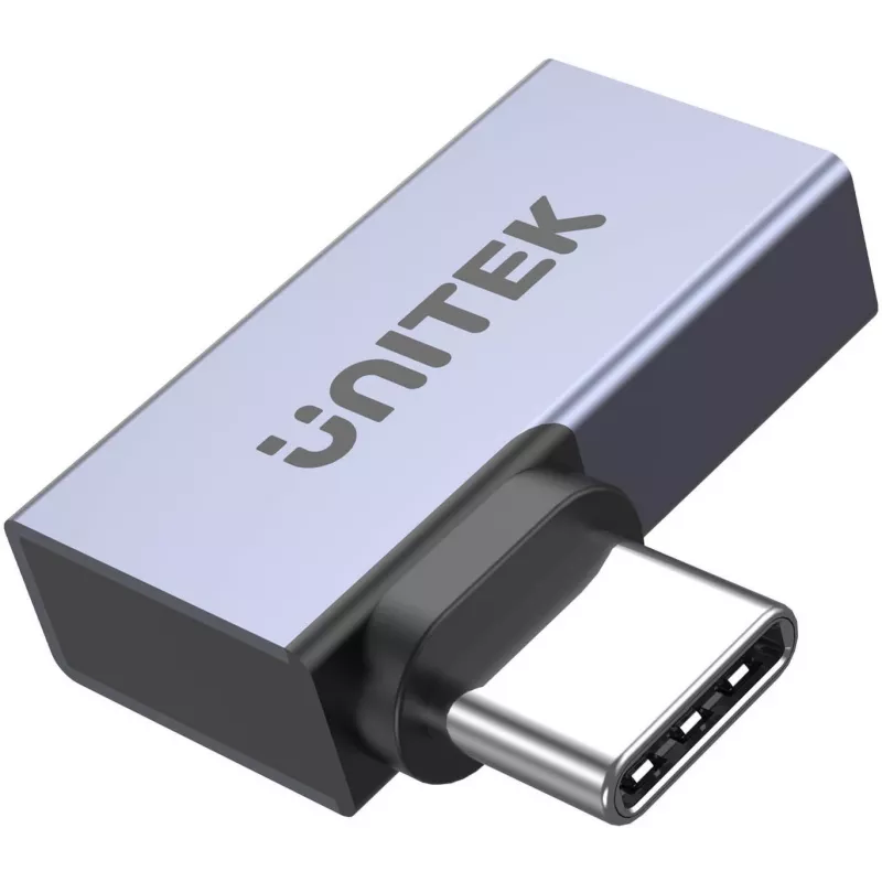 UNITEK USB-C Male to USB-C Female Right-Angle Flat Adapter 40Gbps 100W Space Gray