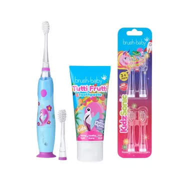 BRUSH-BABY Kidz Sonic Electric Toothbrush for Children Ages 3+ Flamingo