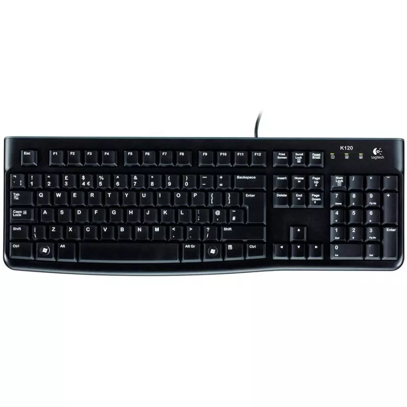 Logitech Keyboard K120 RU - Wired USB Full-Size Russian Layout, Spill-Resistant, Black