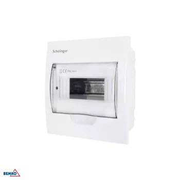 SCHELINGER A80-RDP-IP40-NPE-08P Flush-Mounted Distribution Board IP40, 8 Modules, 1 Row, 8N+8PE Terminals, Transparent Door, White