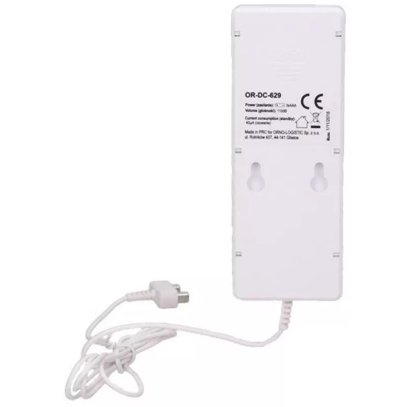 ORNO OR-DC-629 Battery-Powered Water Leak Detector with Acoustic and Optical Alarm, White
