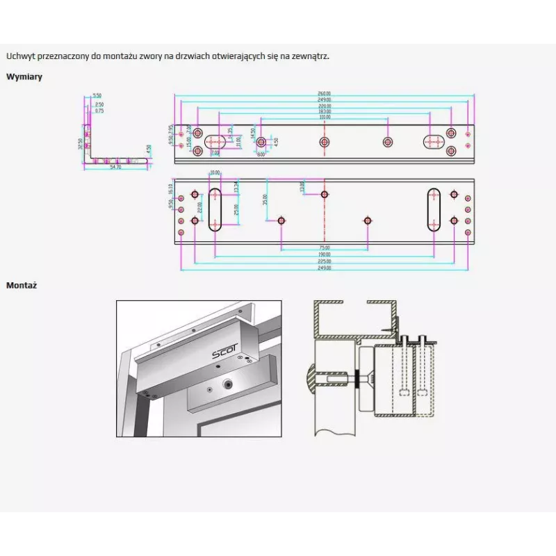 SCOT BK-800L2 L-Type Mounting Bracket for Outward Opening Doors