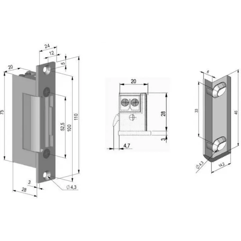 SCOT ES-S12DCN PROFI Symmetrical Low-Current Electric Door Strike 12V DC Fail-Secure