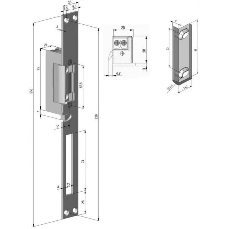 SCOT ES-S12DC-RS PROFI Symmetrical Reversible Electric Strike with Signalization, 12V DC