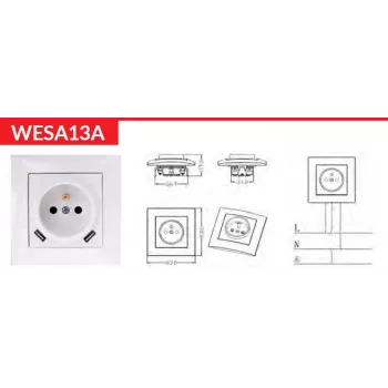 VCX WESA LC 13A Single Socket with USB Charger White