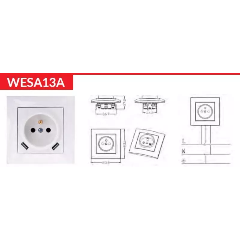 VCX WESA LC 13A Single Socket with USB Charger White