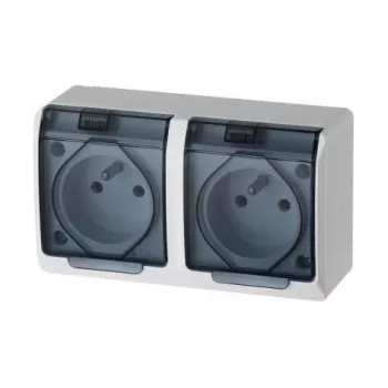 ELEKTRO-PLAST NASIELSK Hermes GNT Double Weatherproof Socket 16A IP44 with Smoked Flap 0322-01