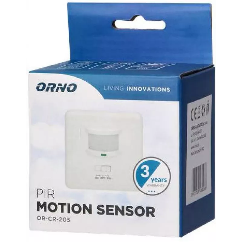 ORNO OR-CR-205 PIR Motion Sensor, 360°, 6m, 230V, White, Recessed Ceiling Mount