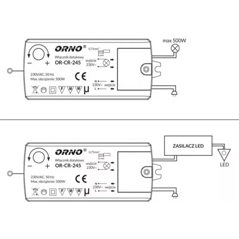 ORNO OR-CR-245 Touchless Inductive Proximity Switch for LED Lighting, Black
