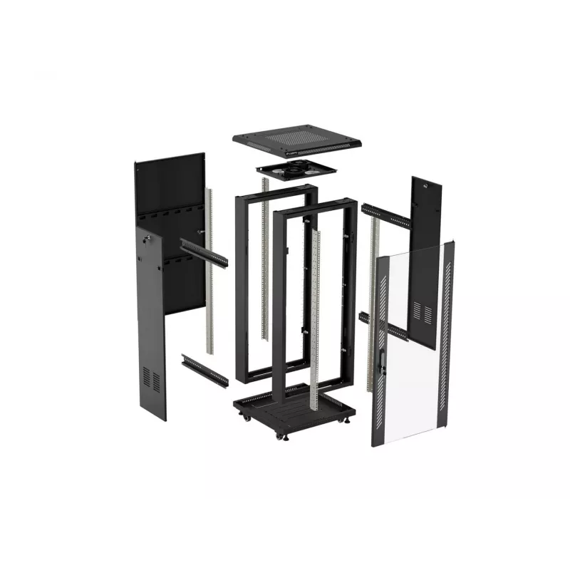 Lanberg 19 inch 18U 600x600 Black Floor-Standing Rack Cabinet with Glass Door (Flat Pack)