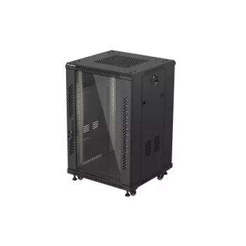 Lanberg 19 inch 18U 600x600 Black Floor-Standing Rack Cabinet with Glass Door (Flat Pack)