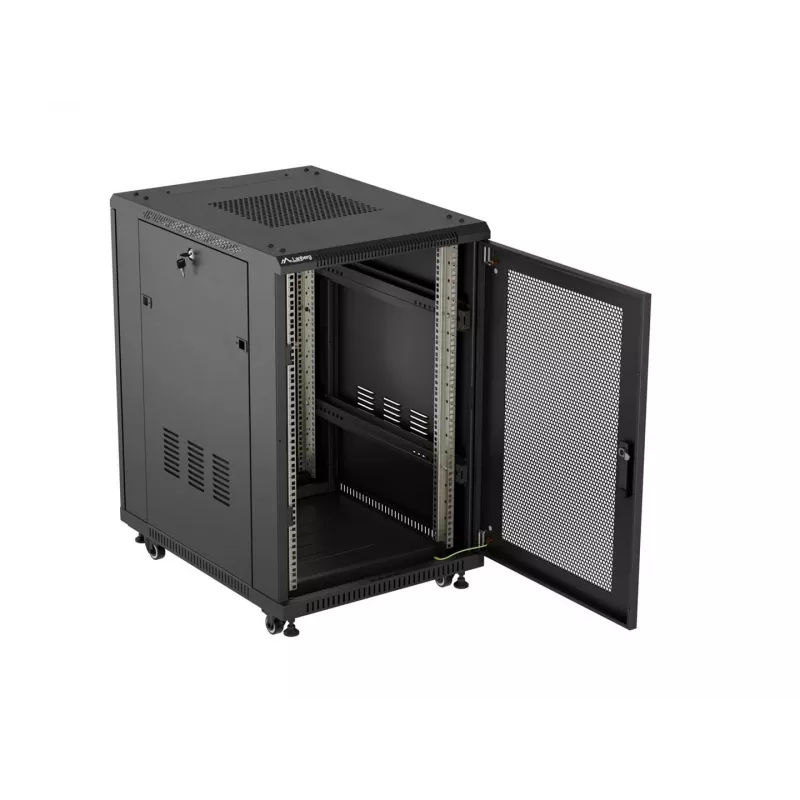 Lanberg 19 inch 18U 600x800 mm Black Floor-Standing Rack Cabinet with Perforated Doors (Flat Pack)