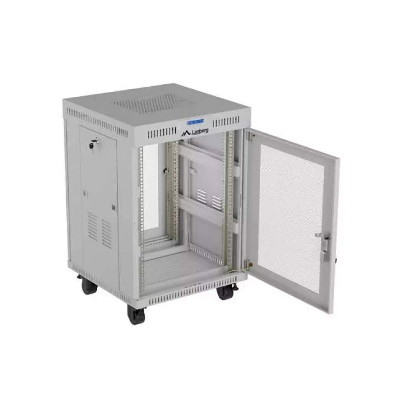 Lanberg FF01-6615-23SL Freestanding 19 inch Rack Cabinet 15U 600x600 Grey Perforated Door LCD Flat Pack