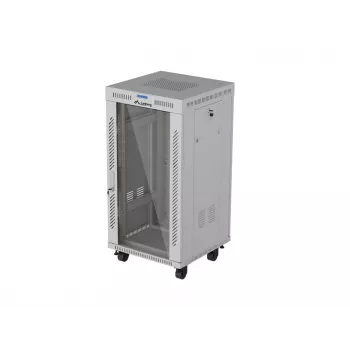 LANBERG 19 inch 22U Floor Standing Rack Cabinet 600x600 mm Grey Tempered Glass Door LCD Display (Flat Pack)