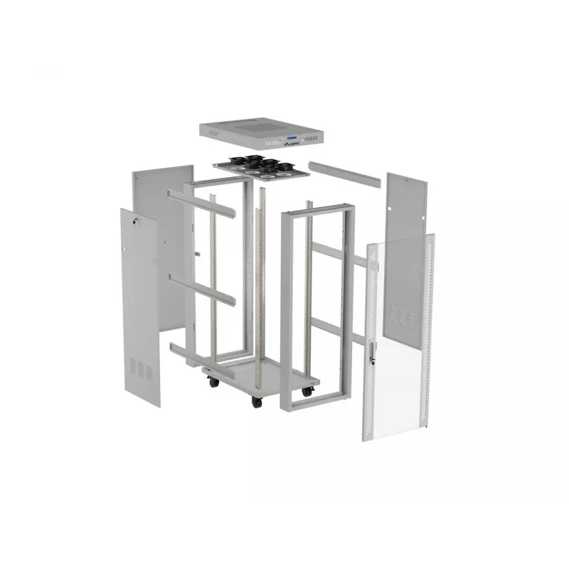 LANBERG 19 inch 42U Floor-Standing Rack Cabinet 600x1000 mm Grey Tempered Glass Door LCD Display Flat Pack
