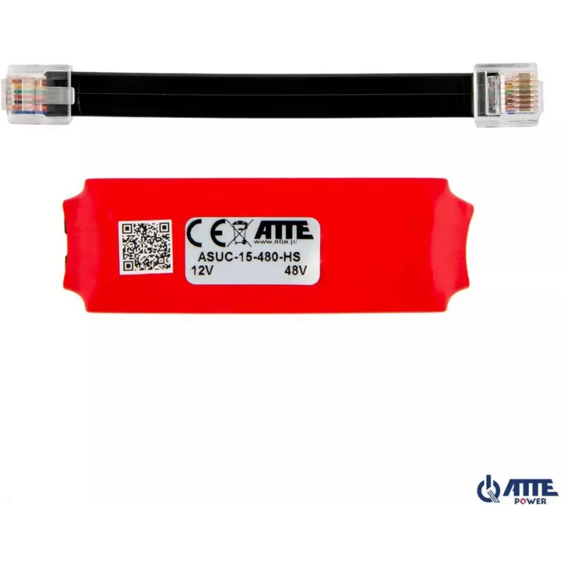 ATTE ASUC-15-480-HS Passive PoE Adapter, Input 10-30V DC, Output 48V DC 15W, 0.31A, RJ45, Wall Mountable, Black