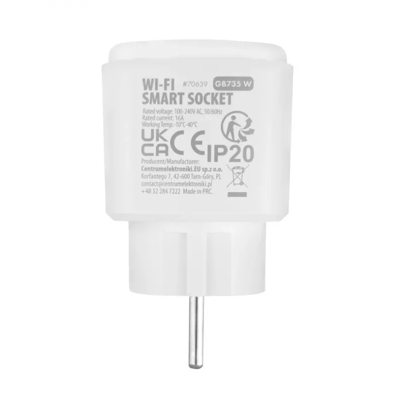 GreenBlue Remote-Controlled WiFi Outlet, Android/iOS/Alexa/Google Home, Timer, Wattmeter, Max 16A/3840W, GB735 W