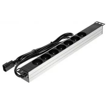 DELTA PD-7/RACK/IEC 19-Inch 1U Basic PDU with 7 Schuko Outlets, IEC C14 Input, 2m Cable, 16A, Black
