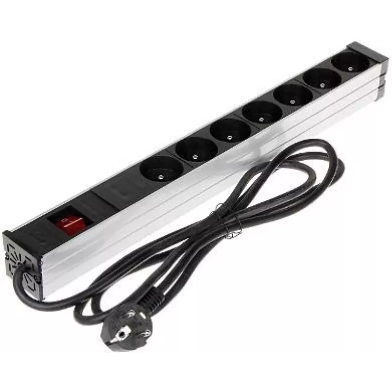 DELTA PD-7K/RACK 7-Outlet Schuko Power Strip 1U Rack Mount 230V 10A 2300W 3m Cable Black