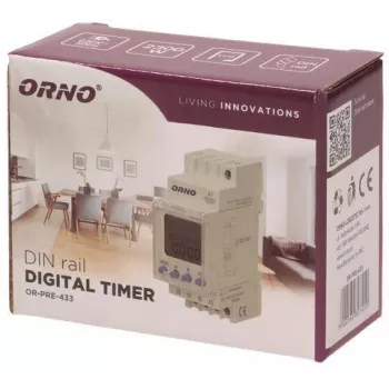 ORNO OR-PRE-433 Electronic Weekly Timer, DIN Rail, 16A/3680W, 16 Programs, 230V