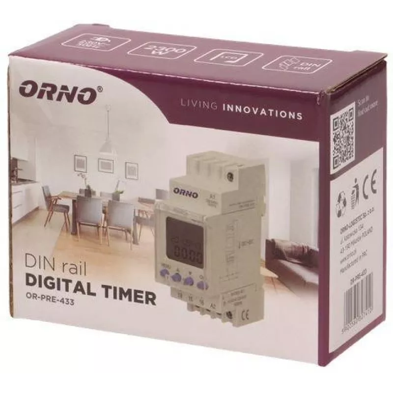 ORNO OR-PRE-433 Electronic Weekly Timer, DIN Rail, 16A/3680W, 16 Programs, 230V