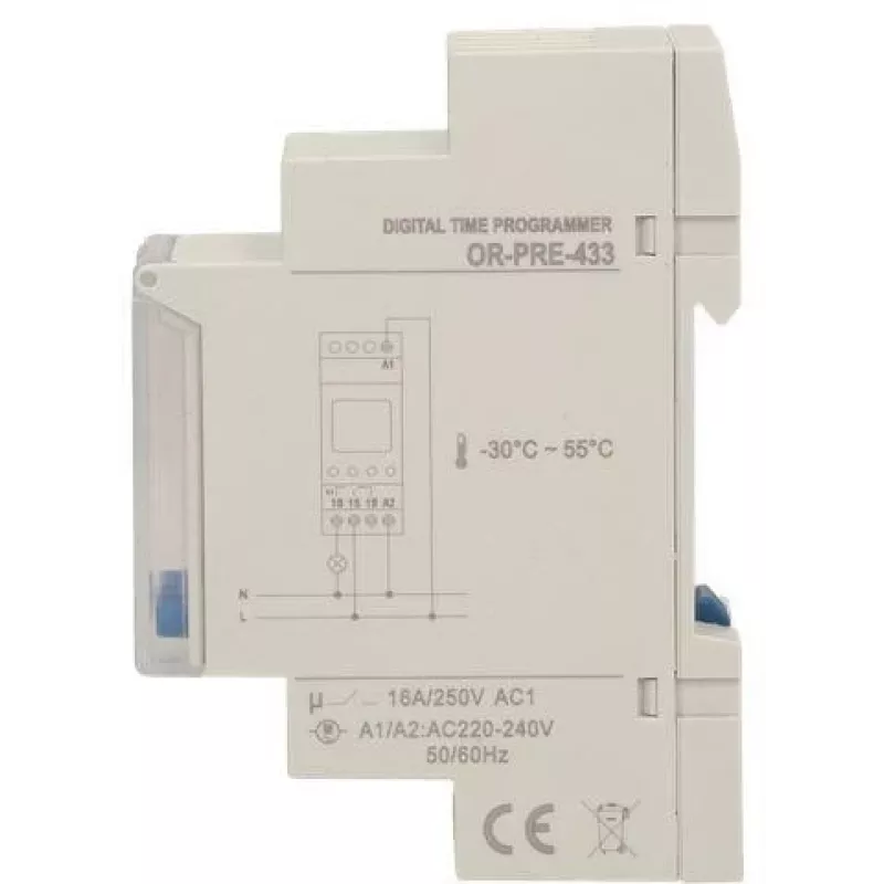 ORNO OR-PRE-433 Electronic Weekly Timer, DIN Rail, 16A/3680W, 16 Programs, 230V