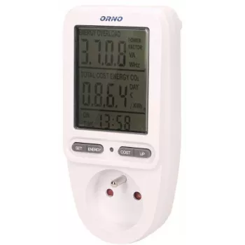 ORNO OR-WAT-435 Digital Energy Meter with LCD Display, 230V, 16A, 3680W, Type F Plug