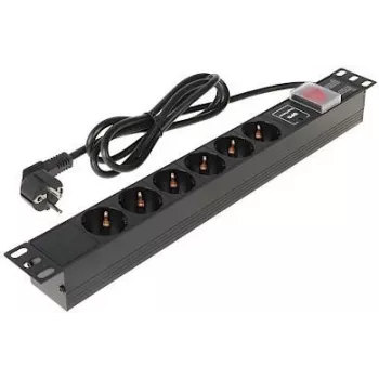 DELTA 8-Outlet Schuko Power Strip with Surge Protection, 1.9 m Cable, Black