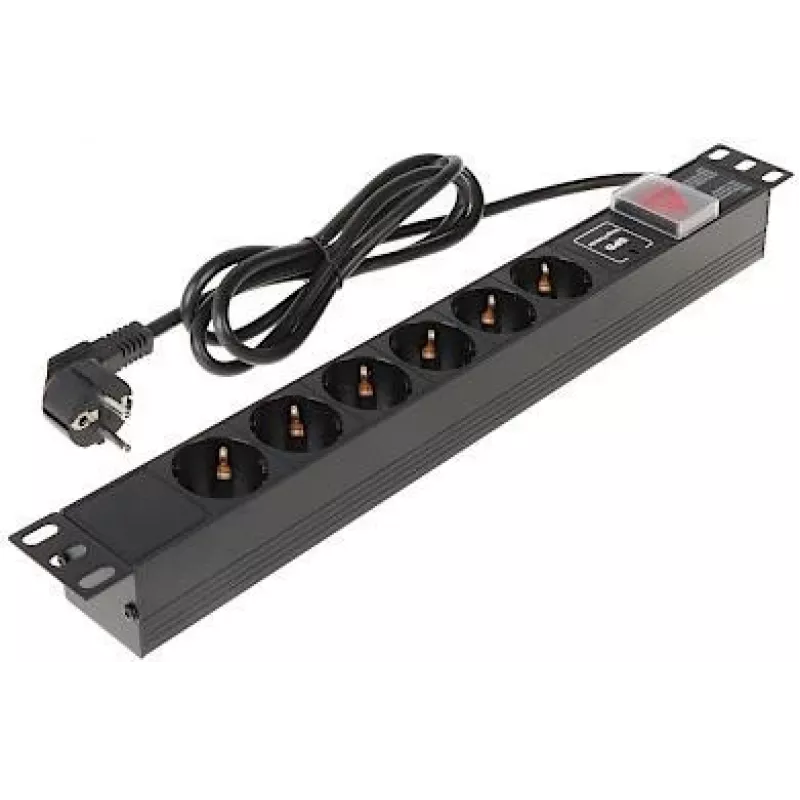 DELTA 8-Outlet Schuko Power Strip with Surge Protection, 1.9 m Cable, Black