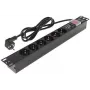 DELTA 8-Outlet Schuko Power Strip with Surge Protection, 1.9 m Cable, Black