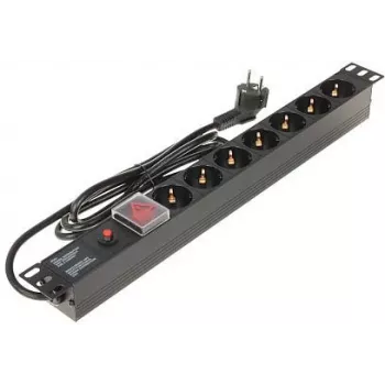 DELTA L19/7F Surge Protected Power Strip with 7 Schuko Sockets, 1.5m Cable, Black