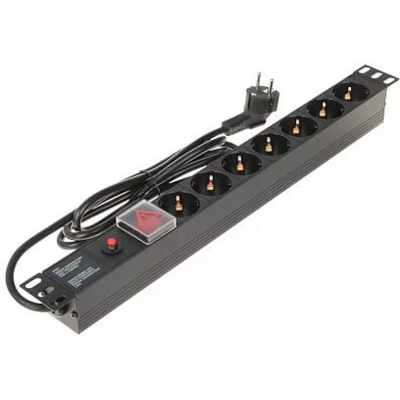 DELTA L19/7F Surge Protected Power Strip with 7 Schuko Sockets, 1.5m Cable, Black