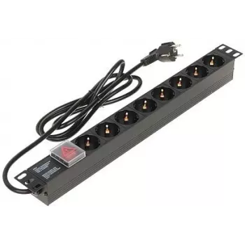 DELTA Power Strip 8 Schuko Sockets L19/8, 1.5m Cable, Black