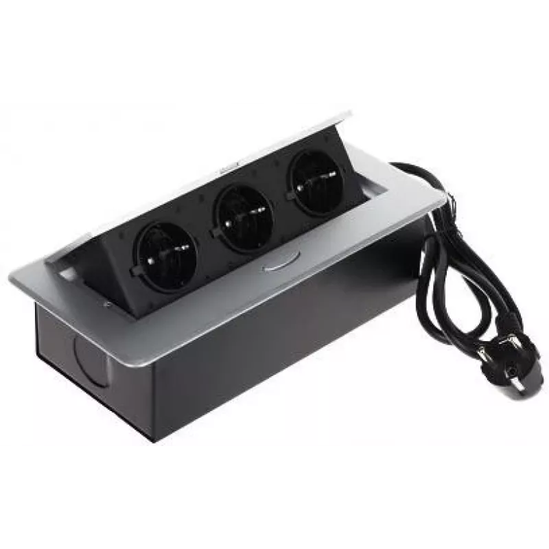 DELTA FPS-3S/CABLE Furniture Power Strip with 3 Sockets, 1.5m Cable, Black