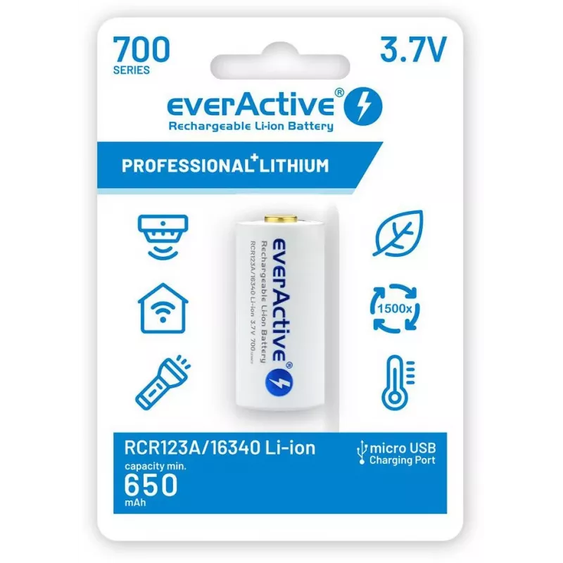 EVERACTIVE 16340 3.7V 700mAh Rechargeable Li-ion Battery with Protection Circuit (1 Piece)