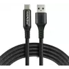 EVERACTIVE USB-A to USB-C Cable with LCD Display, 2m, 3A, 60W PD, Nylon Braided, Black