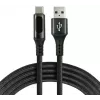 EVERACTIVE USB-A to USB-C Cable with LCD Display, 2m, 3A, 60W PD, Nylon Braided, Black