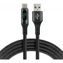 EVERACTIVE USB-A to USB-C Cable with LCD Display, 2m, 3A, 60W PD, Nylon Braided, Black