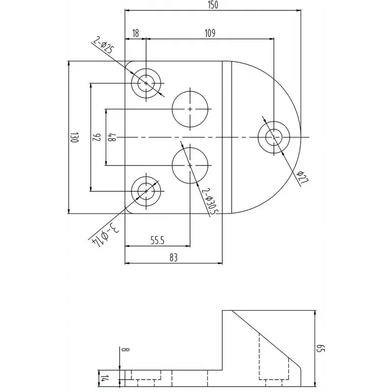 PSG 61.191 Screw-on Gate Stopper (130x150/H65) Rubber-Coated