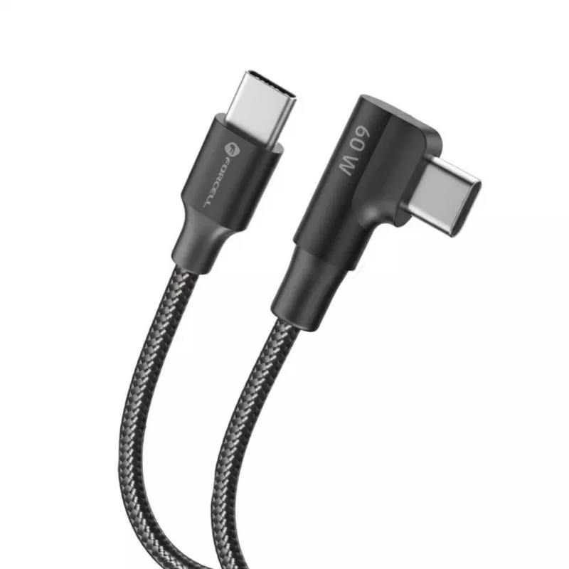 Forcell F-Energy CC-1Deg USB-C to USB-C Cable 100W PD QC4.0 5A 2m Black 90° Angled