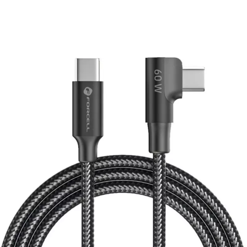 Forcell F-Energy CC-1Deg USB-C to USB-C Cable 100W PD QC4.0 5A 2m Black 90° Angled