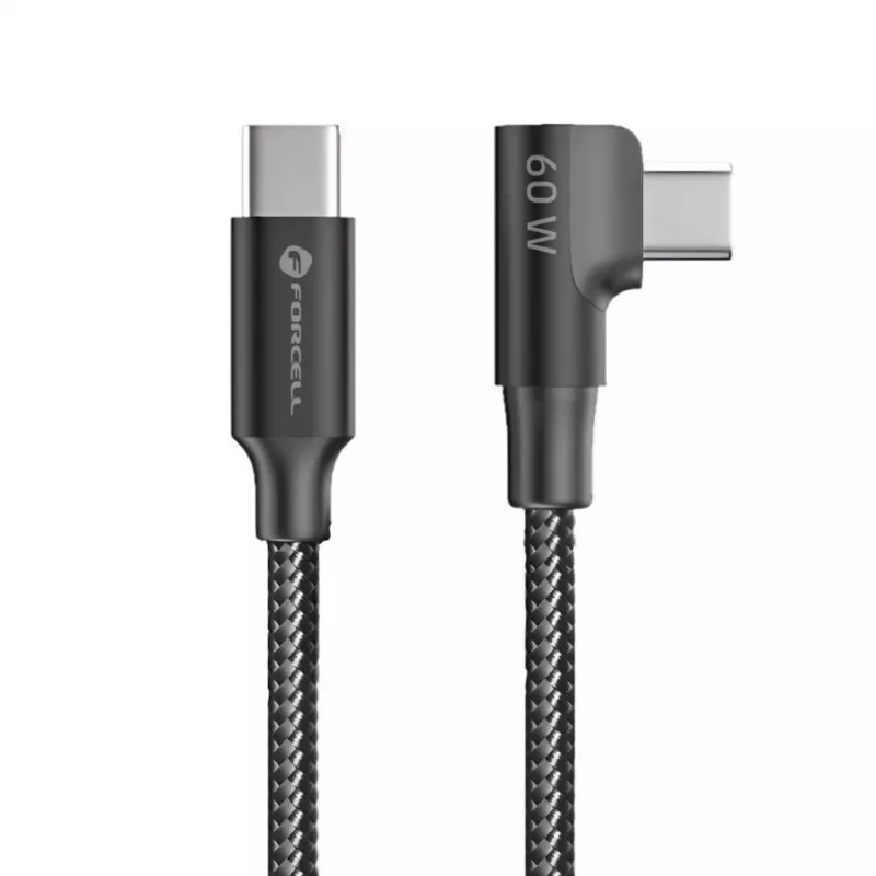 Forcell F-Energy CC-1Deg USB-C to USB-C Cable 100W PD QC4.0 5A 2m Black 90° Angled