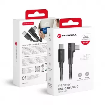 Forcell F-Energy CC-1Deg USB-C to USB-C Cable 100W PD QC4.0 5A 2m Black 90° Angled