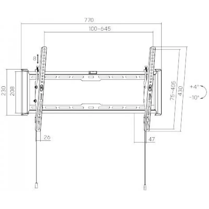 GETFORT GF-T3780-75 Tilting TV Wall Mount for LED/LCD 37-80 inch, 75kg, VESA 650x405mm, Black