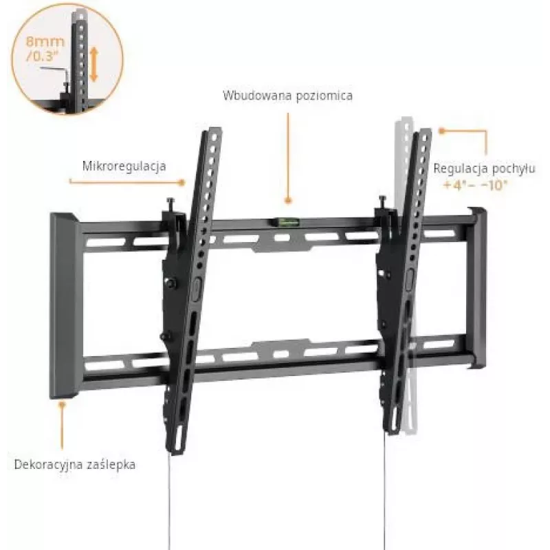 GETFORT GF-T3780-75 Tilting TV Wall Mount for LED/LCD 37-80 inch, 75kg, VESA 650x405mm, Black